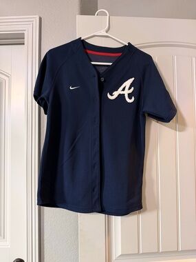 Atlanta Braves Navy Nike Button-Front Jersey